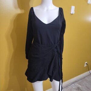 Princess Polly Long Sleeve Ruffled Faux Wrap Cotton Micro Mini Dress Sz 4 Y2K